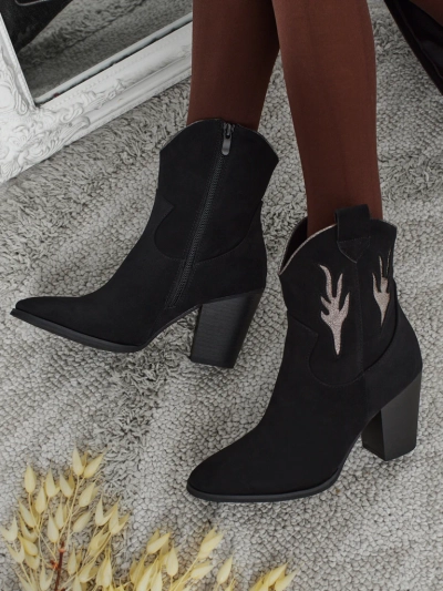 Botine cowboy de damă cu toc și inserții decorative Cendria