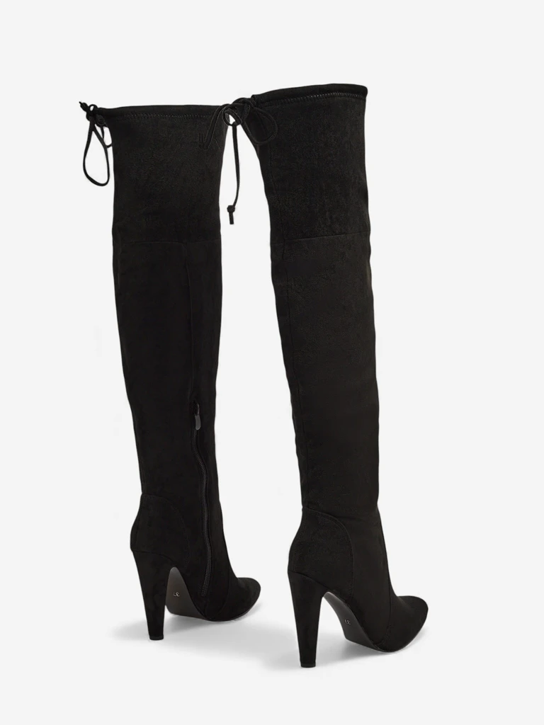 Cizme de damă peste genunchi, din piele ecologică întoarsă, cu toc subțire Eldirros