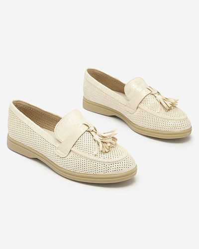 Mocasini crem pentru femei cu ornament Parffes- Footwear
