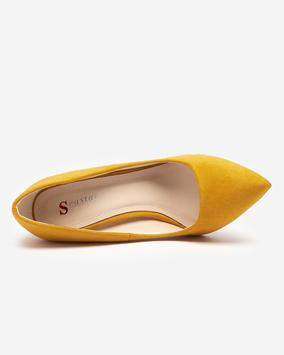 OUTLET Pompi de dama galbeni cu piele intoarsa ecologica pe stiletto Veneci - Pantofi
