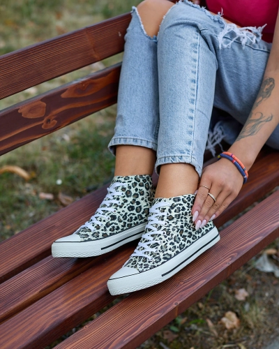 Royalfashion Adidași înalți de damă bej și maro cu model la modă Jungle Jive