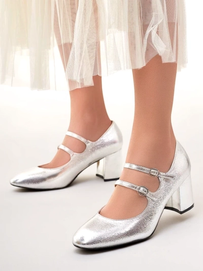 Pantofii din piele patent Royalfashion pentru femei, cu toc pătrat și curele Ovinna