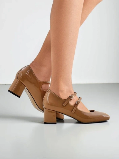 Royalfashion Pantofii cu toc pentru femei din patent cu curele Ovigs