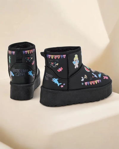 Royalfashion Ghete scurte de iarnă pentru femei în stil bocanci cu autocolante Hanaga