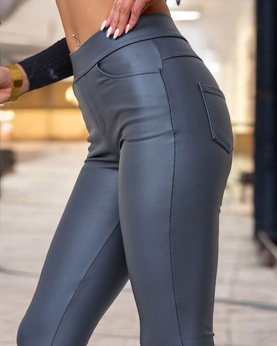 Royalfashion Pantaloni treggings maro pentru femei din piele ecologică