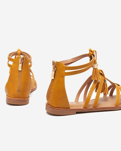 Piele ecologică de damă muștar cu imprimare a'la piele de șarpe Sken - Pantofi