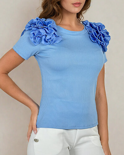 Royalfashion Bluză cu nervuri pentru femei cu croială ajustată