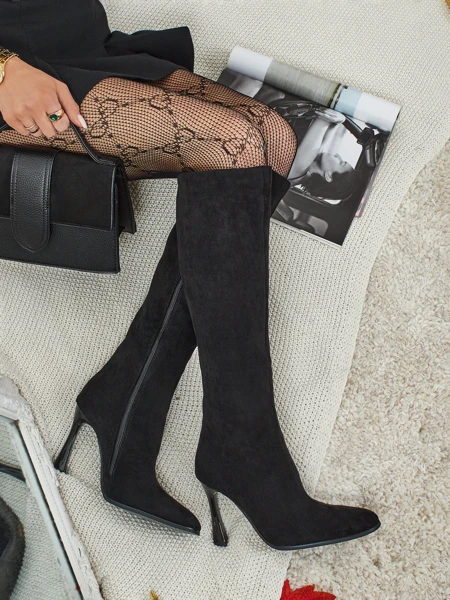 Cizme de damă eco piele întoarsă cu toc subțire Arvelora