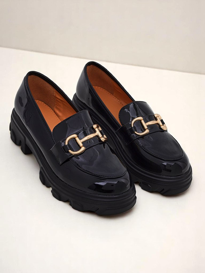 Royalfashion Mocasini de damă din piele lăcuită cu decorațiune Catifea Neagră