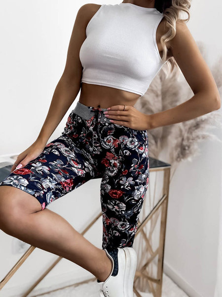 Pantaloni scurți de damă 3/4 cu model, bleumarin și roșu PLUS SIZE - Îmbrăcăminte
