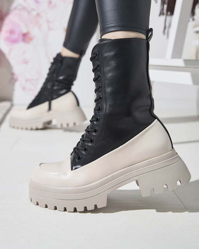 Cizme înalte de damă negre și bej Susker - Încălțăminte