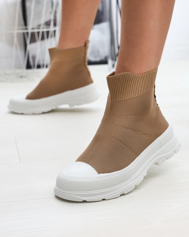 OUTLET Maro deschis Pantofi sport de damă cu șiret înalt a'la sneakers Vertiks - Încălțăminte