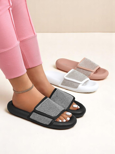 Royalfashion Damskie klapki na płaskiej podeszwie Sparkle Step