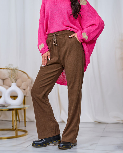 Royalfashion Pantaloni din țesătură de catifea maro pentru femei