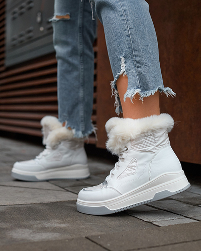 Cizme cu șiret alb pentru femei a'la cizme de zăpadă - Ojilen