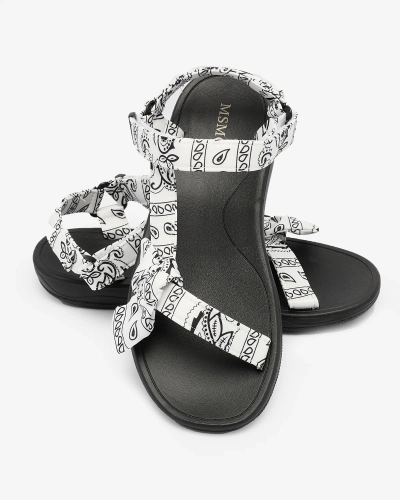 Royalfashion Sandale de damă albe și negre cu fundiță Oyall