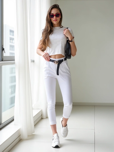 Pantaloni skinny din viscoză pentru femei Royalfashion cu curea