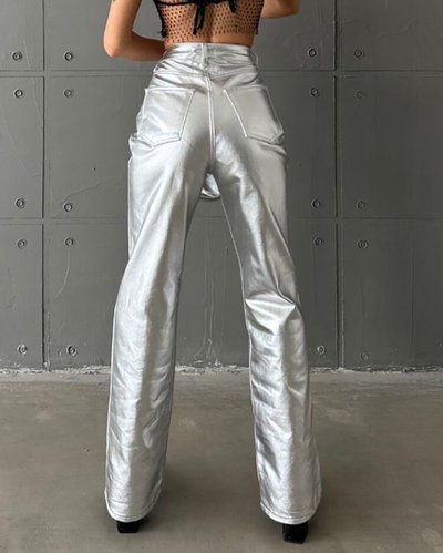 Royalfashion Pantaloni largi metalici pentru femei