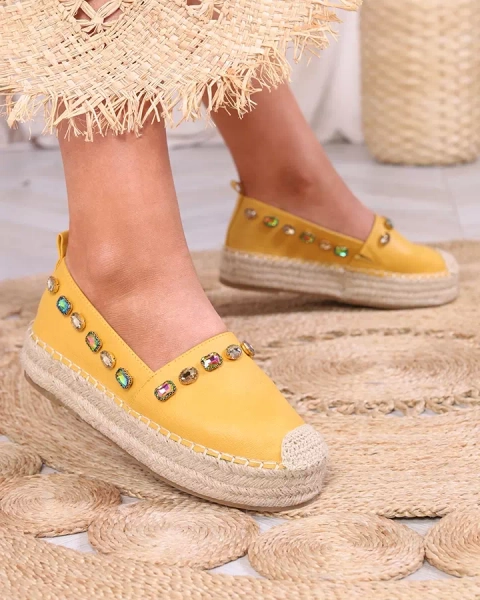 Espadrile de damă galbene cu cristale Ziennie - Încălțăminte