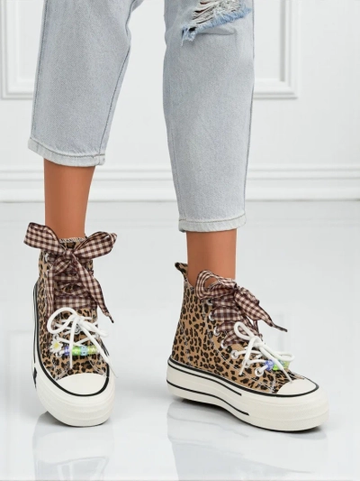 Adidași de damă Leonora Leo maro cu platformă – stil italian, material textil