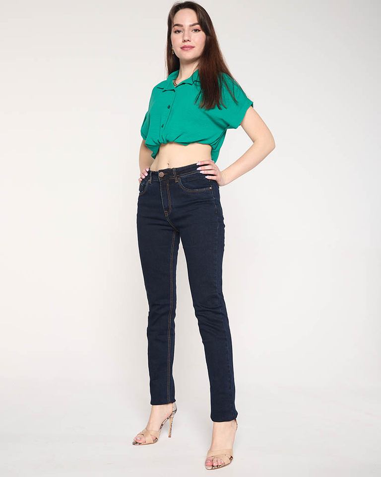 Blugi drepti de damă bleumarin PLUS SIZE - Îmbrăcăminte