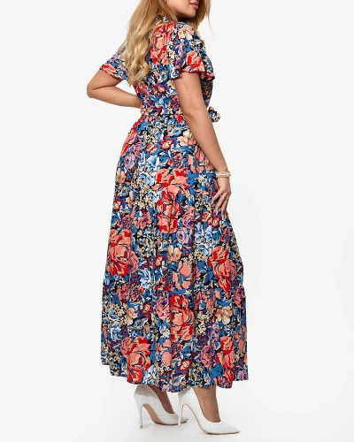 Rochie lungă cu flori pentru femei, albastru marin - Îmbrăcăminte