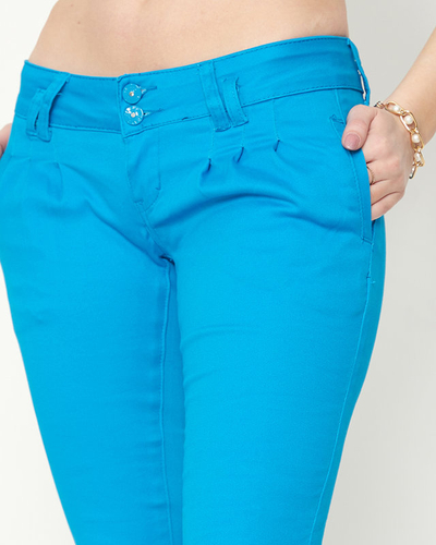 Pantaloni de damă din țesătură albastră cu talie joasă - Îmbrăcăminte