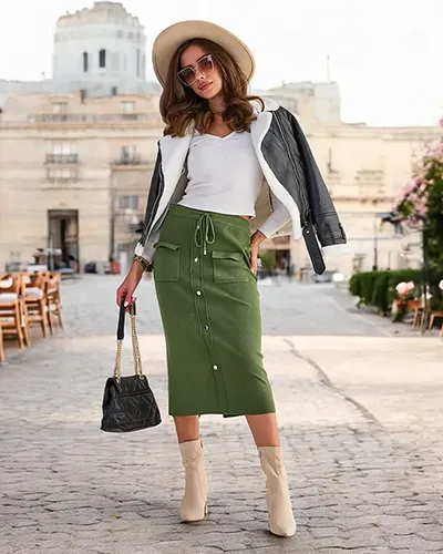 Royalfashion Fustă midi pentru femei cu nasturi decorativi