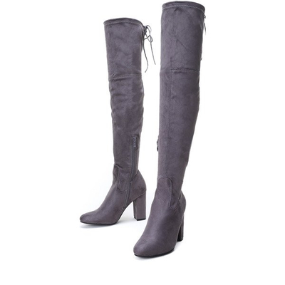 Szaro-fioletowe kozaki na słupku za kolano Chelsea - Obuwie