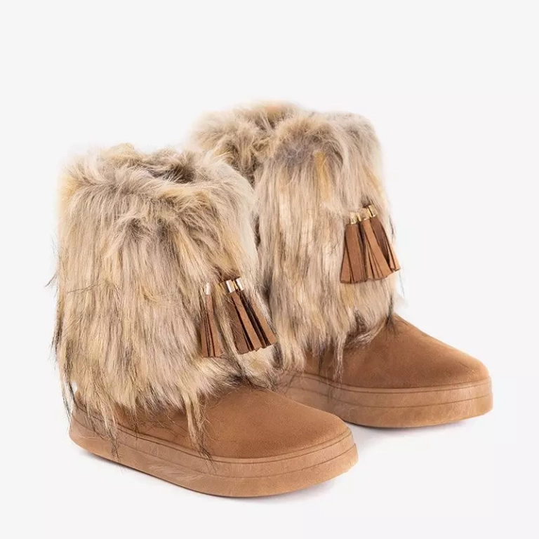 OUTLET Cizme de zapada dama maro deschis cu decoratiuni Astride - Incaltaminte