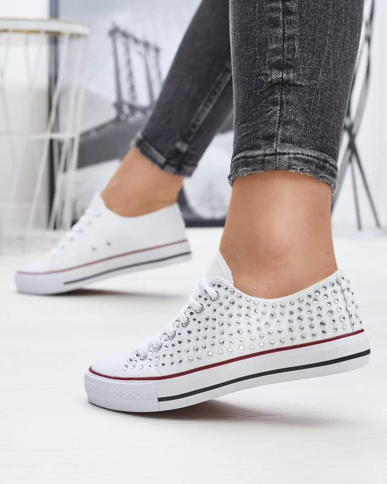 Adidași de damă cu zirconi colorați în alb Amando- Încălțăminte