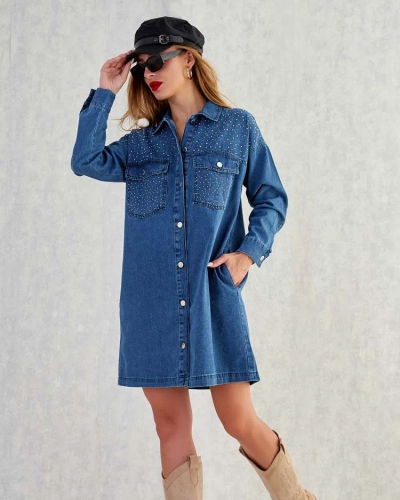 Royalfashion Rochie mini a'la denim din bumbac pentru femei
