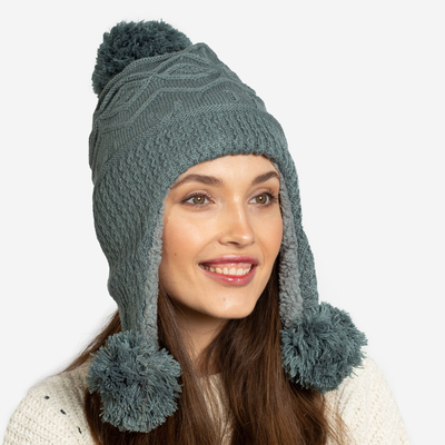 Palarie izolata de dama gri inchis cu pompoane - Accesorii
