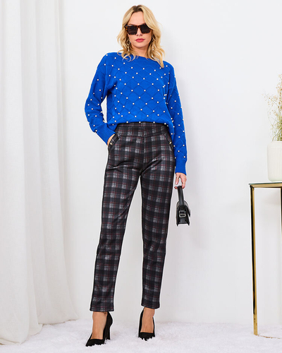 Royalfashion Pantaloni treggings izolate cu carouri pentru femei gri-roșu