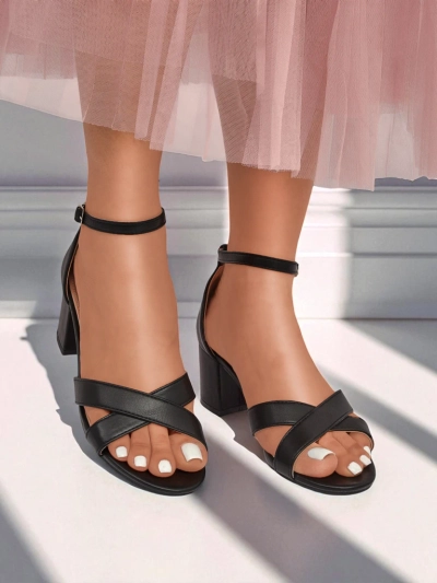 Royalfashion Sandale cu toc gros pentru femei Eleganza Strap