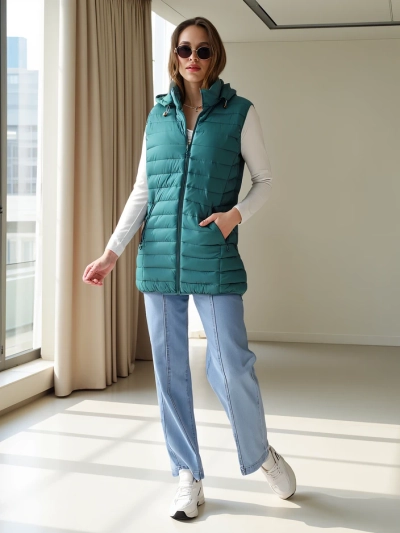 Royalfashion Geacă fără mâneci pentru femei cu glugă detașabilă