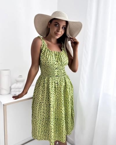 Rochie de damă lungă până la genunchi cu imprimeu în verde- Îmbrăcăminte