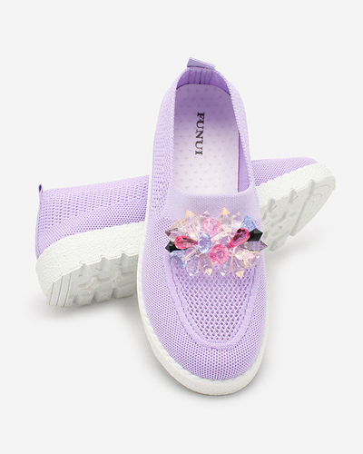 Royalfashion Mocasini mov din stofă pentru femei cu cristale Fezens
