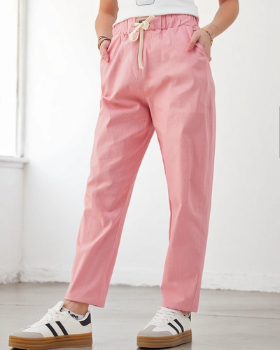 Pantaloni drepti pentru femei din bumbac Royalfashion cu un cordon la talie