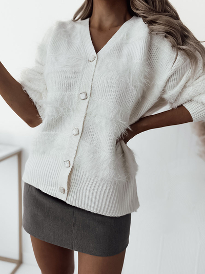 Royalfashion Cardigan crem pentru femei cu nasturi