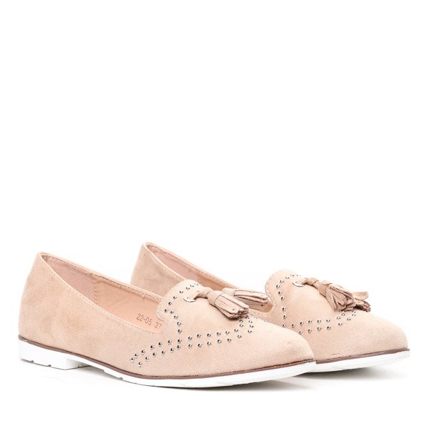 Beżowe lordsy nabite dżetami Tegan- Obuwie