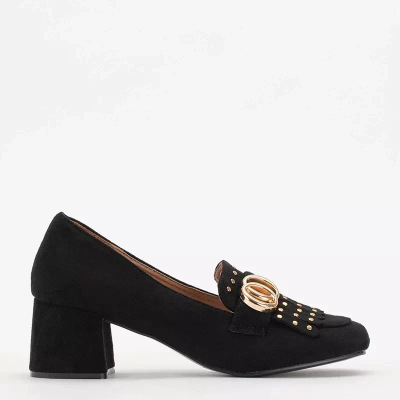 OUTLET Pompe negre pe stâlp, cu căptușeală decorativă Nell-shoes