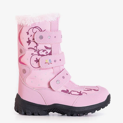 Cizme de zăpadă pentru fete roz cu modele de la Ikuko - Încălțăminte