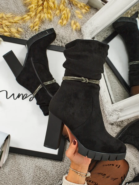 Botine de damă RuneFlicker, din piele ecologică întoarsă, cu toc gros