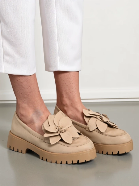 Mocăsini pentru femei Royalfashion din eco suede cu floarea Floverse