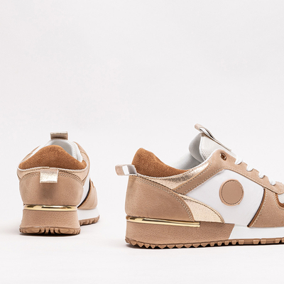 Pantofi sport de dama bej si maro cu sclipici Tenetika - Incaltaminte