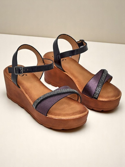 Sandale cu wedeguri Royalfashion pentru femei cu strasuri și sclipici Aurora Glow