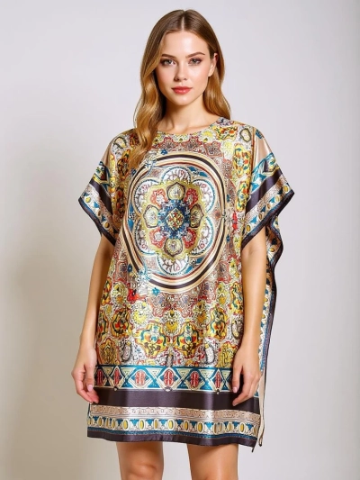 Sukienka pareo Royalfashion Calista – wielokolorowa do kolan, poliester