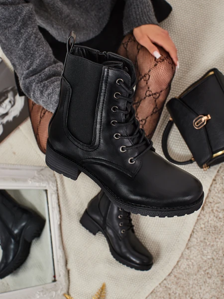 Botine de damă Oslynne din piele ecologică cu șireturi