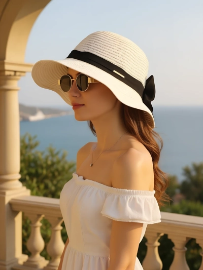 Royalfashion Pălărie de paie pentru femei Belle Ribbon